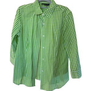 Jones New York Women's M Green Check Button-Up Shirt Long Sleeve